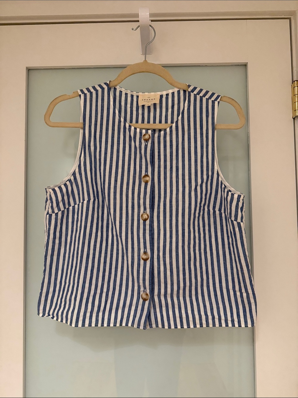 Sezane - Blue and White Striped Button-Front Sleeveless Camisole